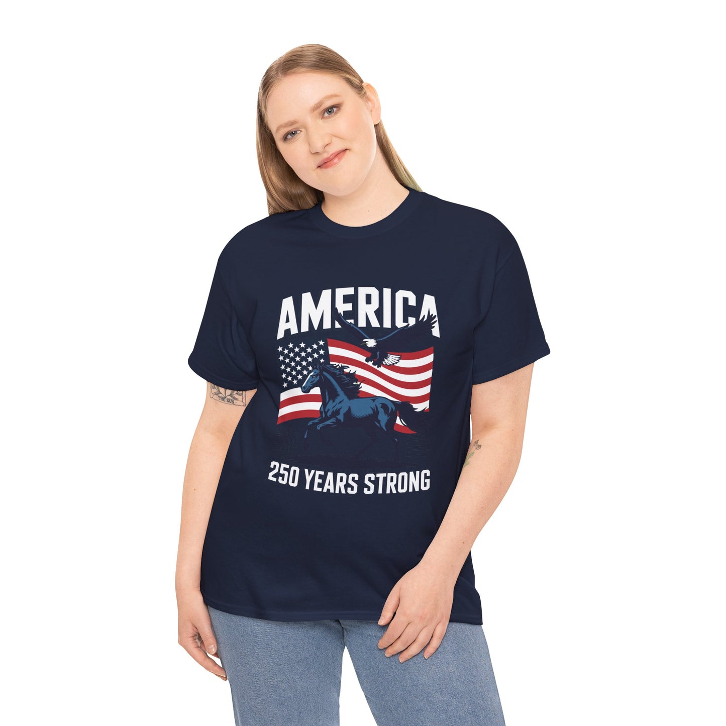America 250 Years Strong Patriotic T‑Shirt — Semiquincentennial Eagle & Horse Tee | TEEZOCA