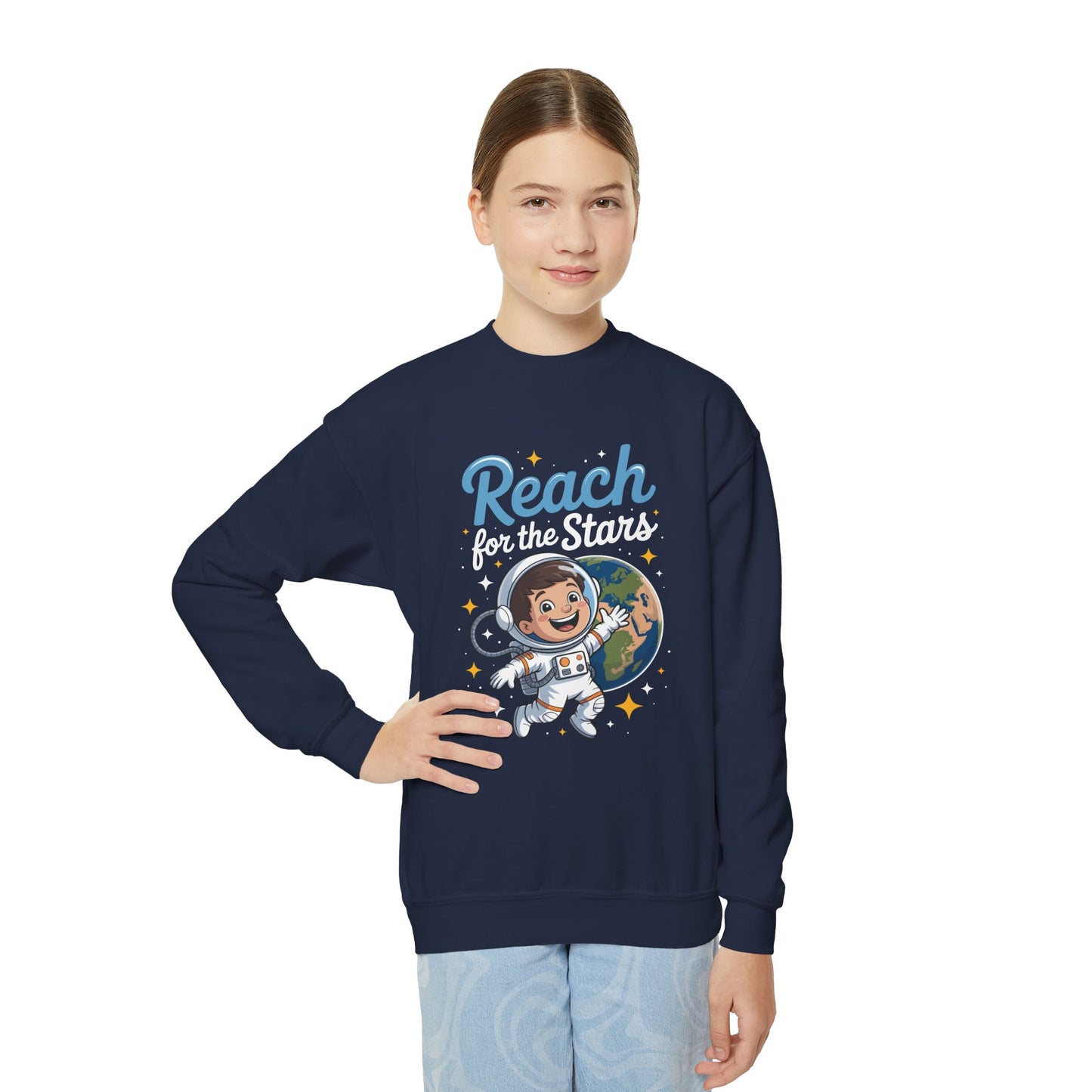 Youth Sweatshirt — 'Reach' Space Astronaut Kids Crewneck TEEZOCA