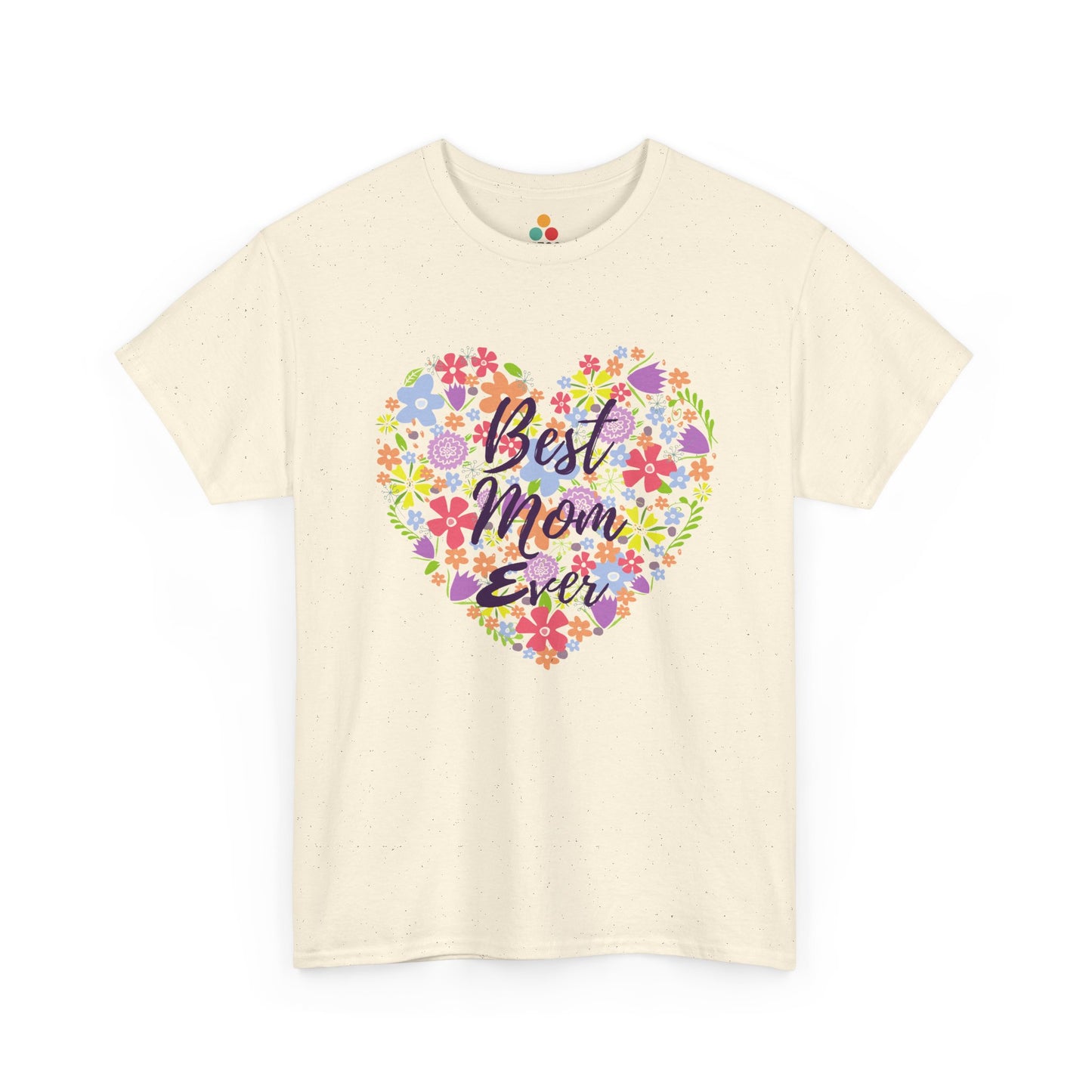 TEEZOCA cream “Best Mom Ever” floral heart Mother’s Day t‑shirt displayed flat.