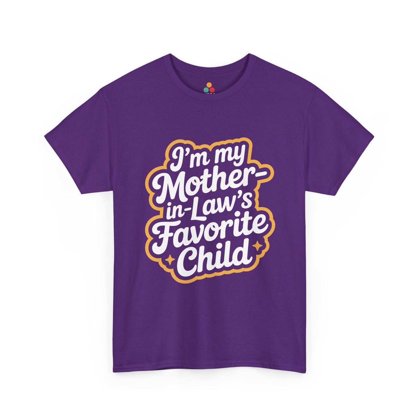 TEEZOCA purple “I’m my Mother‑in‑Law’s Favorite Child” novelty gift t‑shirt displayed flat.