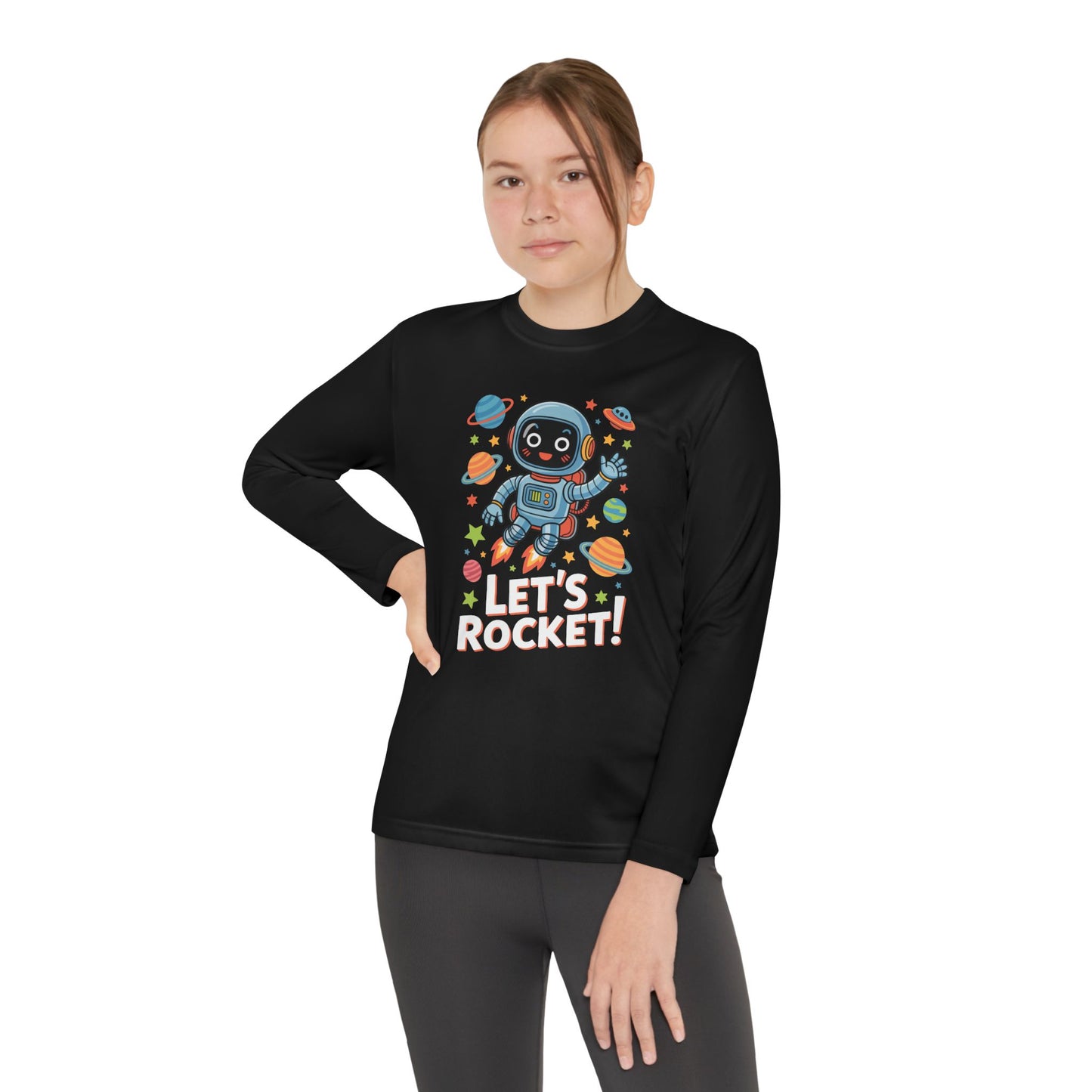 Kids Long Sleeve Tee - 'Let's Rocket!' Space Astronaut Graphic TEEZOCA