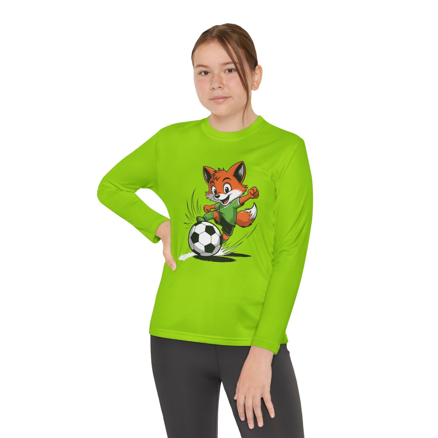 Youth Soccer Fox Long Sleeve Tee – Cute Fox Kicking Soccer Ball TEEZOCA