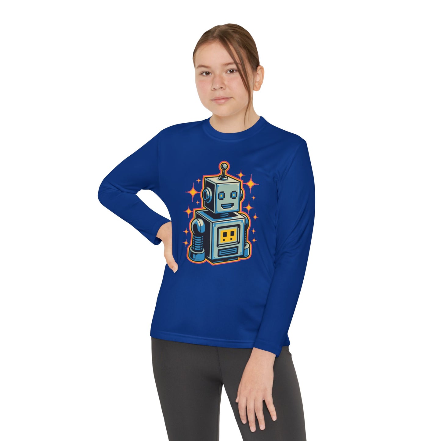 Kids Retro Robot Long Sleeve Tee — Cute Vintage Space Bot Graphic Shirt TEEZOCA