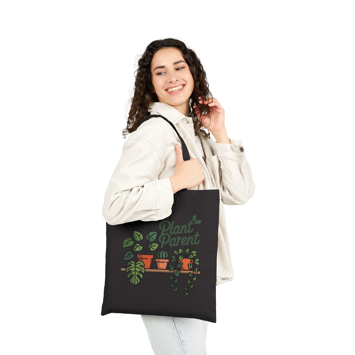Cute plant-themed design reading Plant Parent on a stylish TEEZOCA tote bag