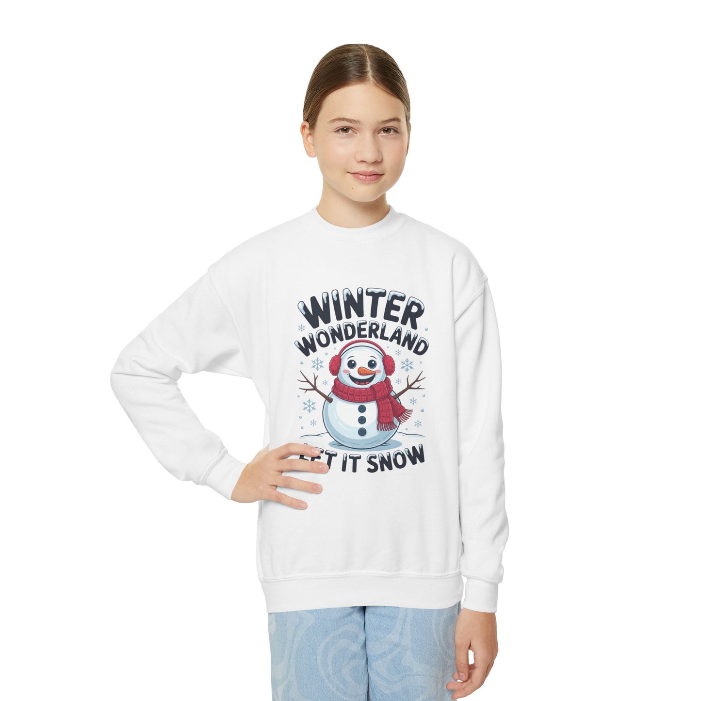 Youth Snowman Sweatshirt - "Winter Wonderland Let It Snow" Christmas Crewneck TEEZOCA