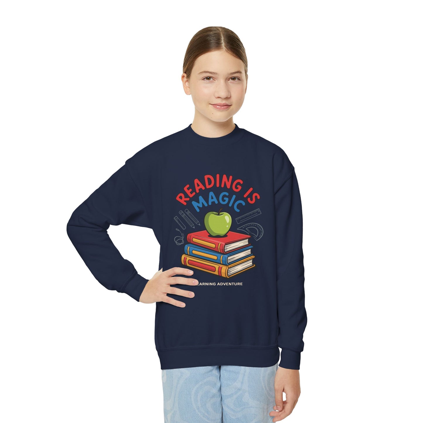 Reading Is Magic Youth Crewneck Sweatshirt – Kids Book Lover Graphic Pullover TEEZOCA