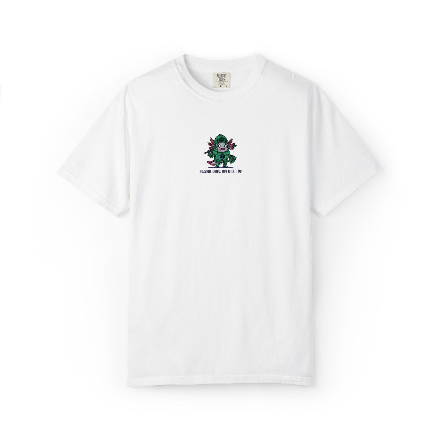 Comfort Colors® Axolotl Knight Embroidered T-Shirt – Huzzah! I Know Not What I Do | TEEZOCA