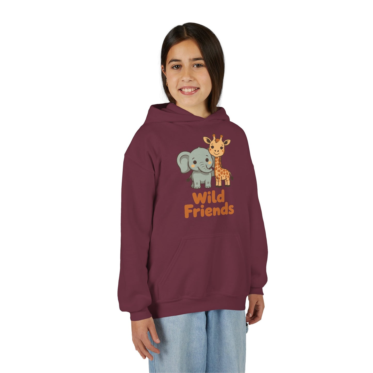 Wild Friends Kids Hoodie – Cute Elephant and Giraffe | TEEZOCA