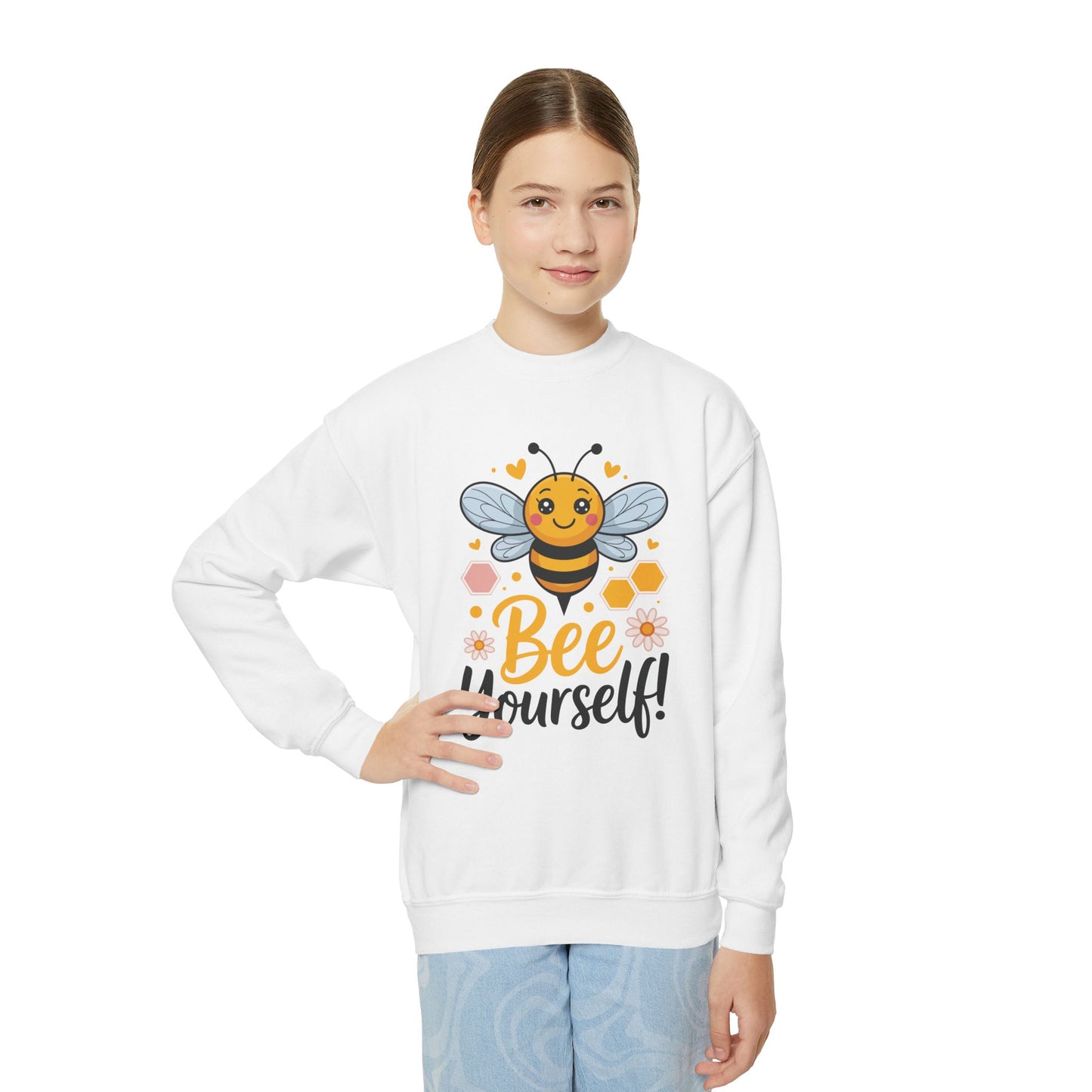 Youth Bee Yourself Sweatshirt — Cute Kids Crewneck with Bee Graphic TEEZOCA