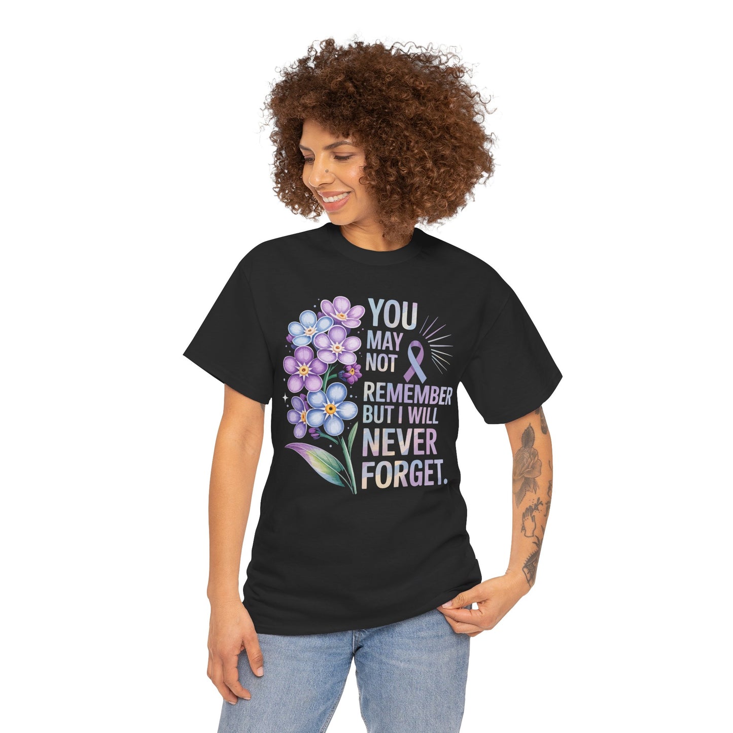 Never Forget Alzheimer Awareness Floral Unisex T-shirt | TEEZOCA