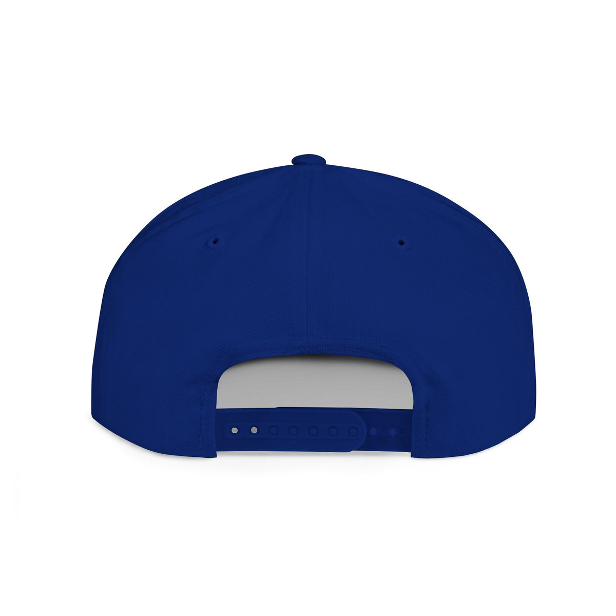 Back view of the TEEZOCA royal blue adjustable snapback hat showing the plastic snap closure.