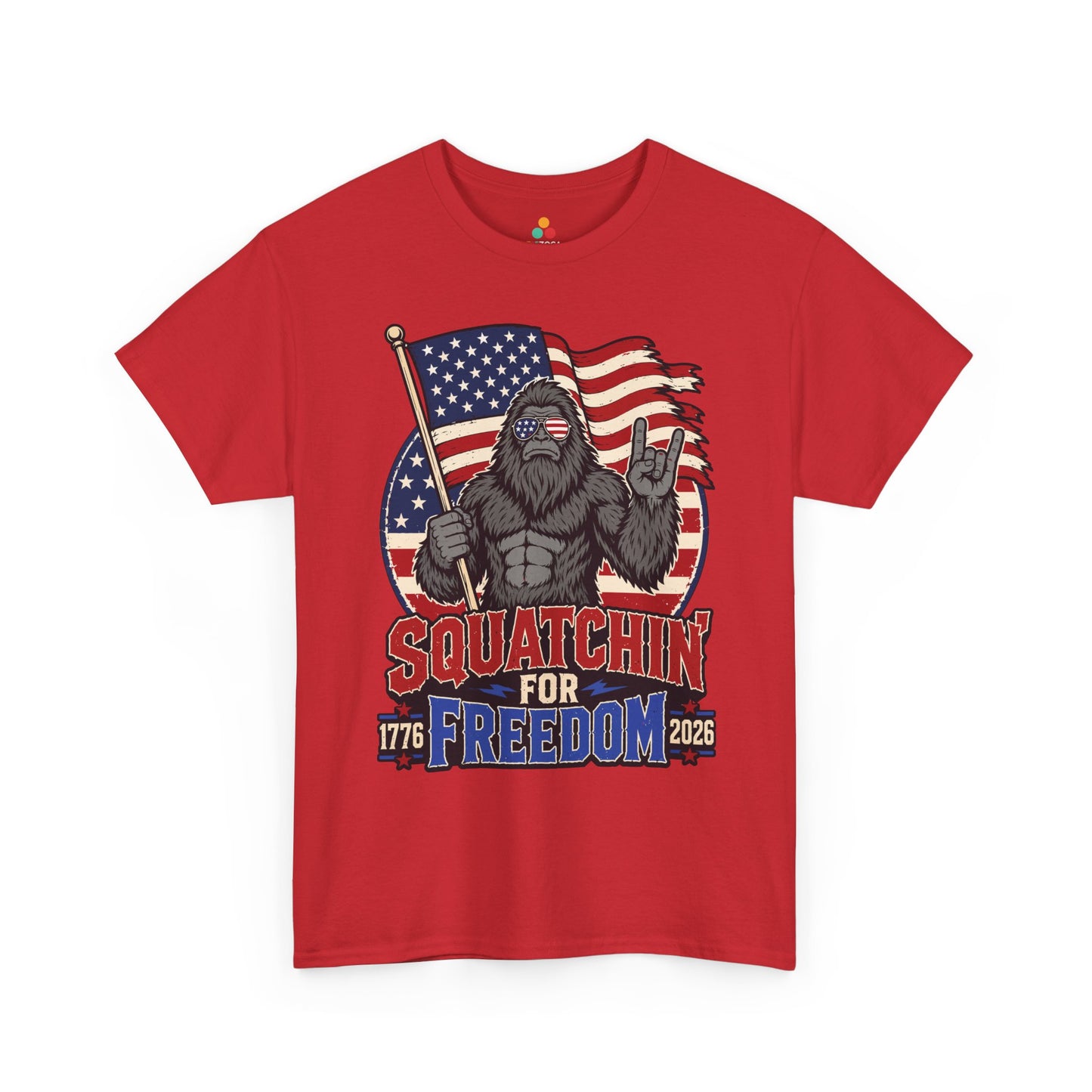 Bigfoot Shirt Squatchin' For Freedom 1776 Patriotic T-shirt Gift | Funny Sasquatch T-shirt from TEEZOCA with Squatchin' For Freedom artwork for BBQs, camping trips, and July 4 shirts.