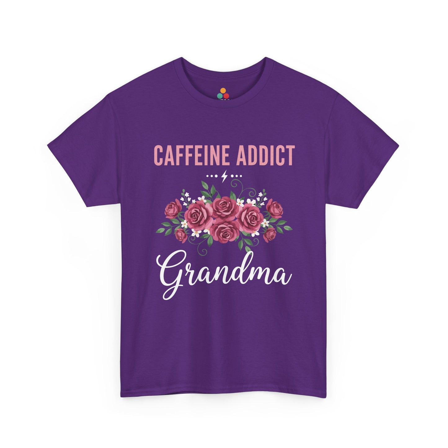Caffeine Addict Grandma Purple T‑Shirt – Funny Coffee Lover Floral Tee | TEEZOCA
