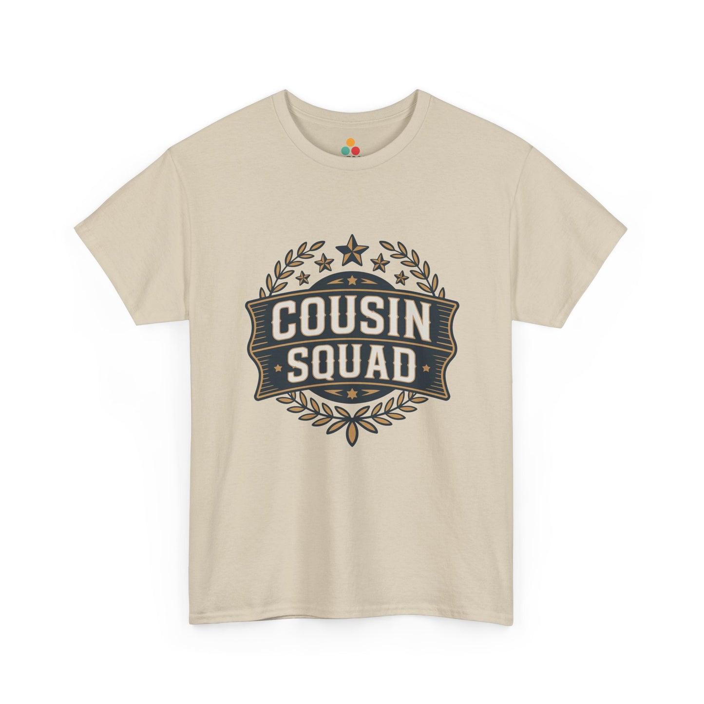 Cousin Squad Vintage Crest Graphic Sand Beige T-Shirt – Retro Family Matching Tee for Cousin Crew | TEEZOCA