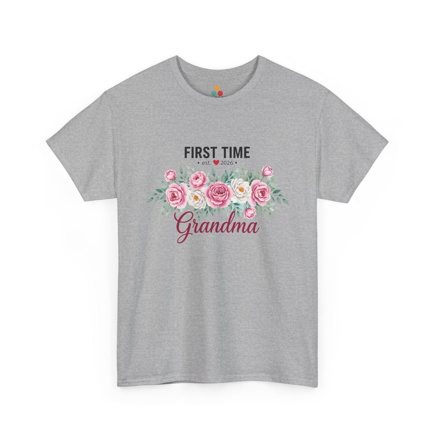 First Time Grandma Est 2026 Sport Grey T‑Shirt – Cute Floral New Grandma Gift | TEEZOCA