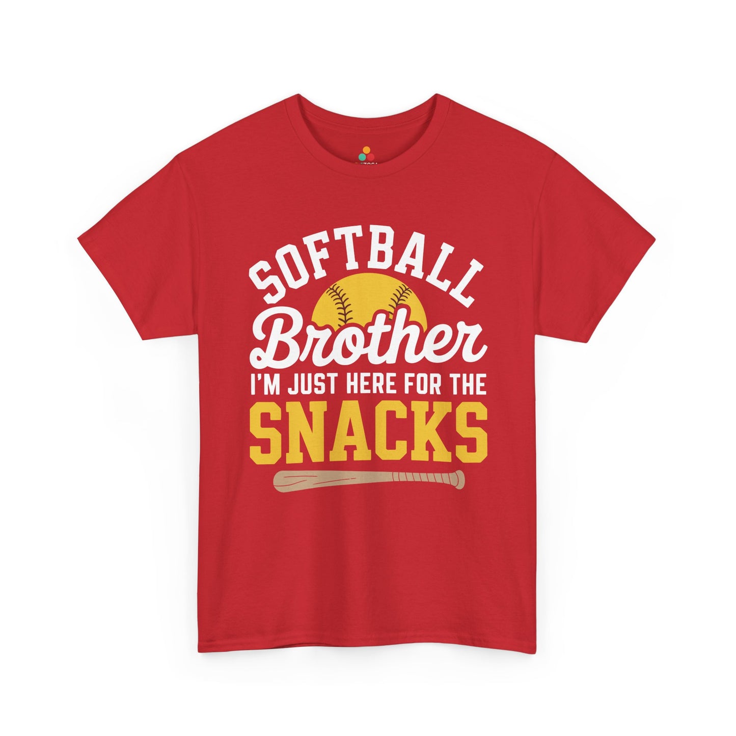 Funny Softball Shirt Brother Snacks Game Day Gift Unisex T-shirt | TEEZOCA Unisex T-shirt designed as a softball sibling shirt with I’m Just Here For The Snacks text.