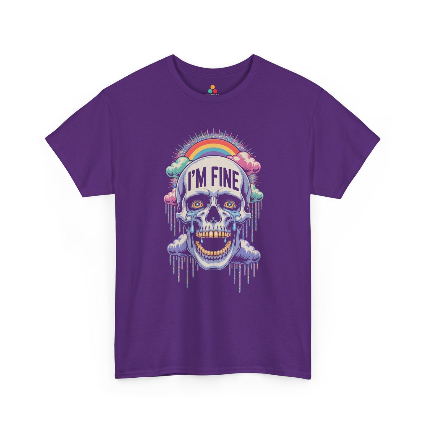 I'm Fine Skull Rainbow Graphic Unisex T-shirt with Dark Humor Vibes | TEEZOCA