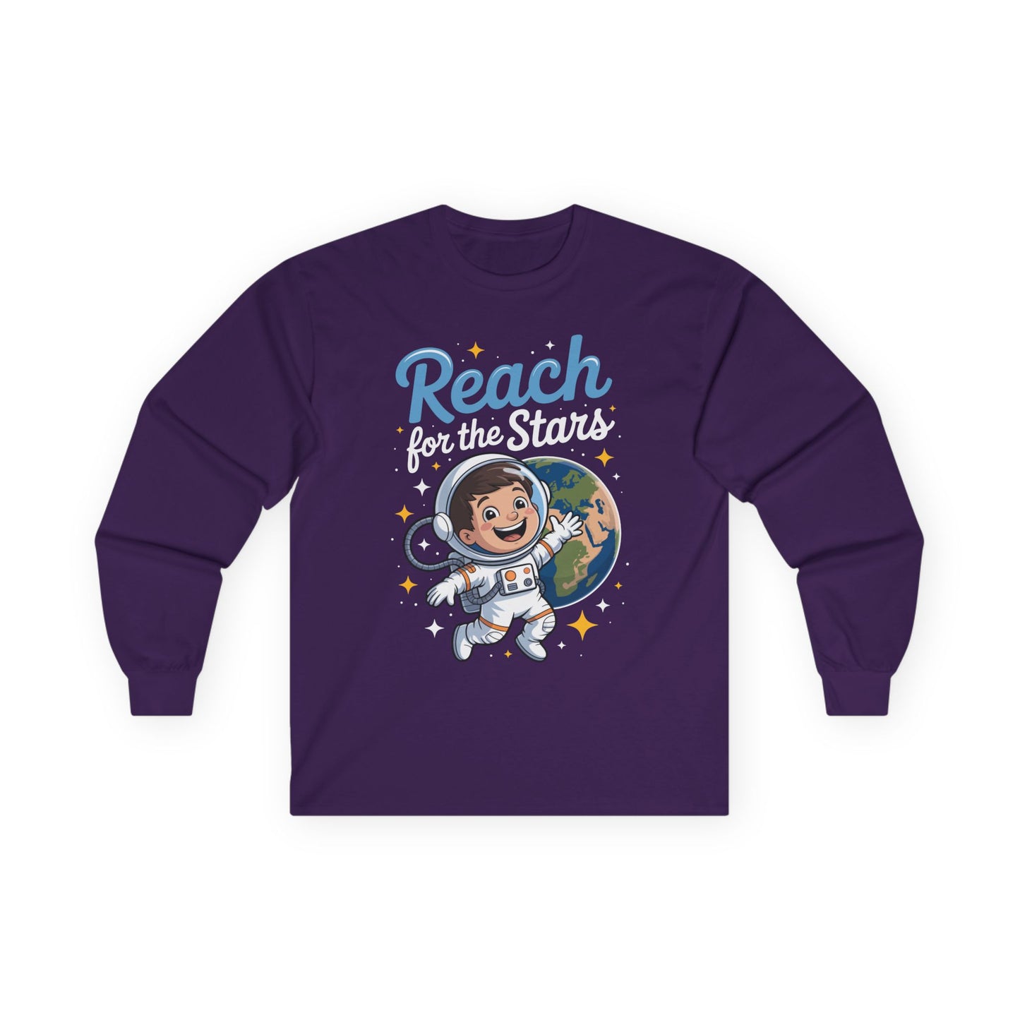 Reach for the Stars Kids Long Sleeve Tee – Cute Astronaut Space Shirt | TEEZOCA