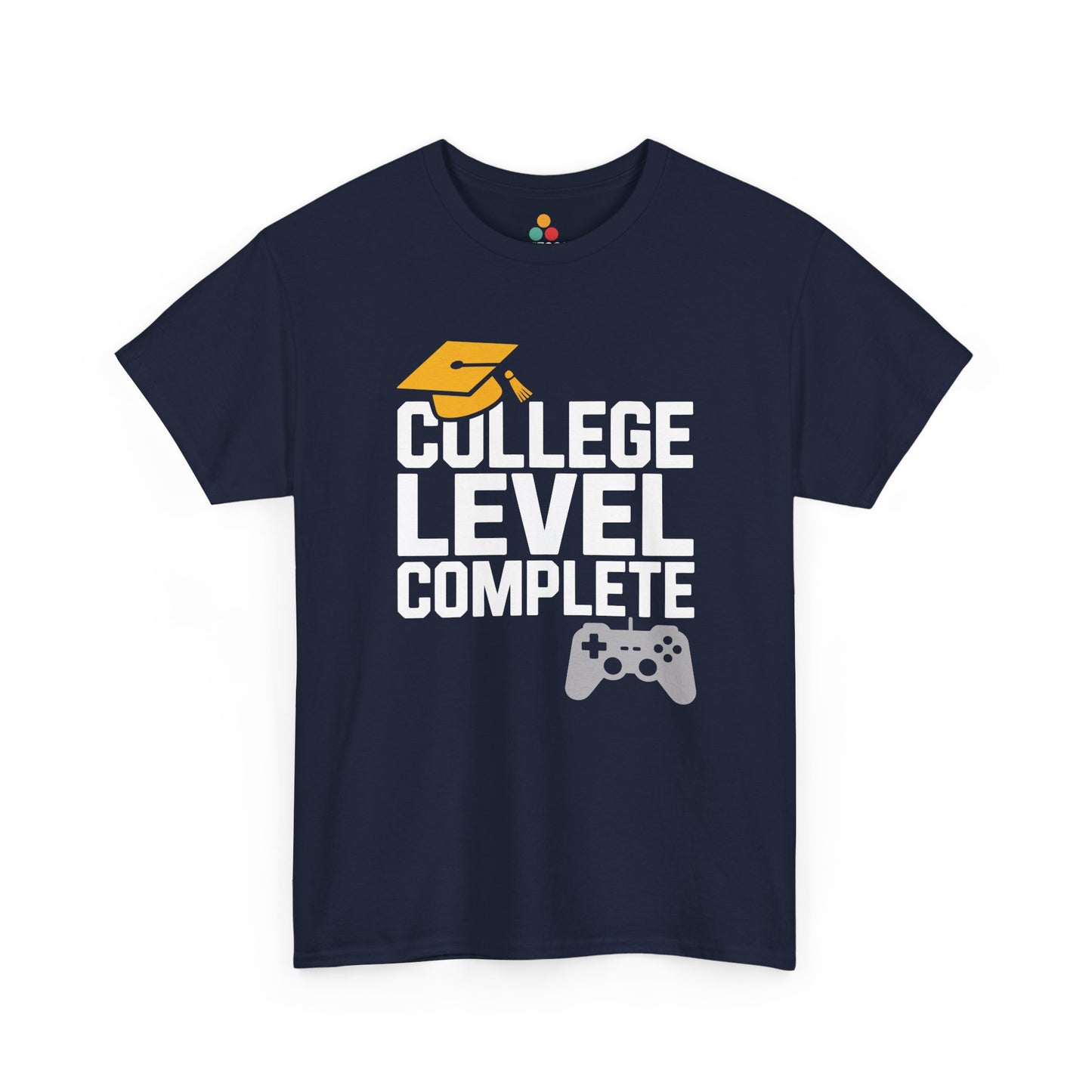 Navy TEEZOCA gamer style College Level Complete grad t‑shirt.
