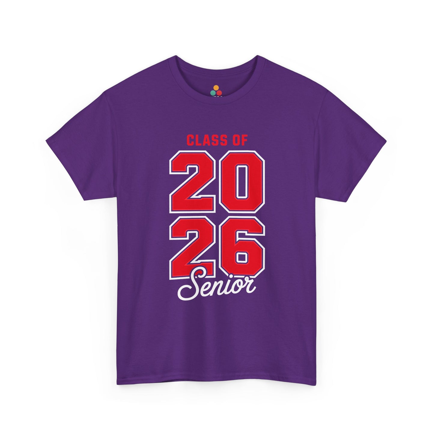 Purple TEEZOCA Class of 2026 red lettering senior shirt.