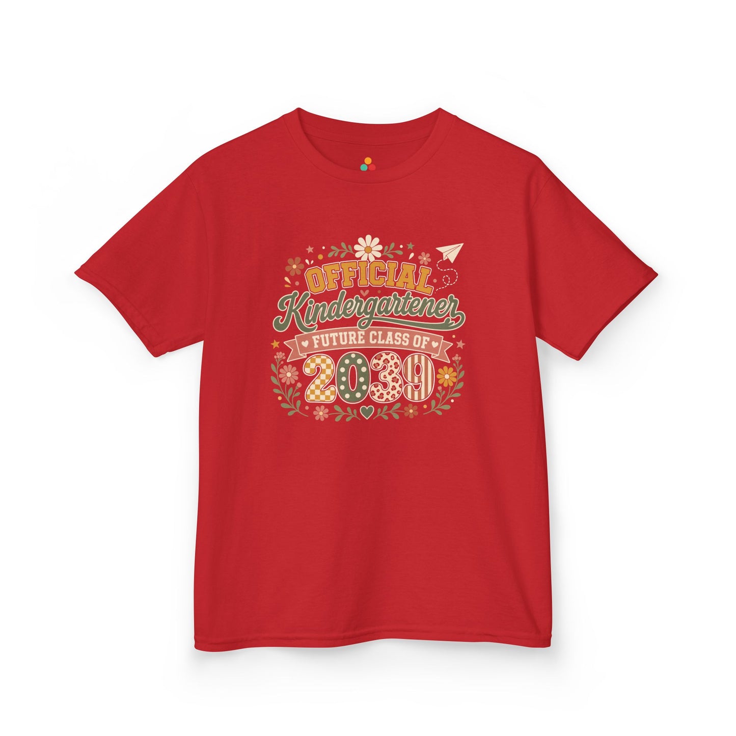 Red TEEZOCA Future Class of 2039 boho kids tee, the kind of milestone keepsake tee parents shop on Amazon and Etsy.