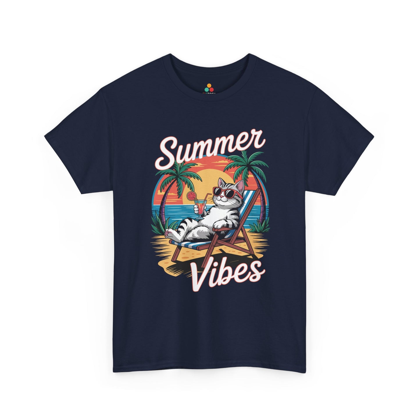 Summer Vibes Cat Graphic Unisex T-shirt for Beach Mood Style | TEEZOCA