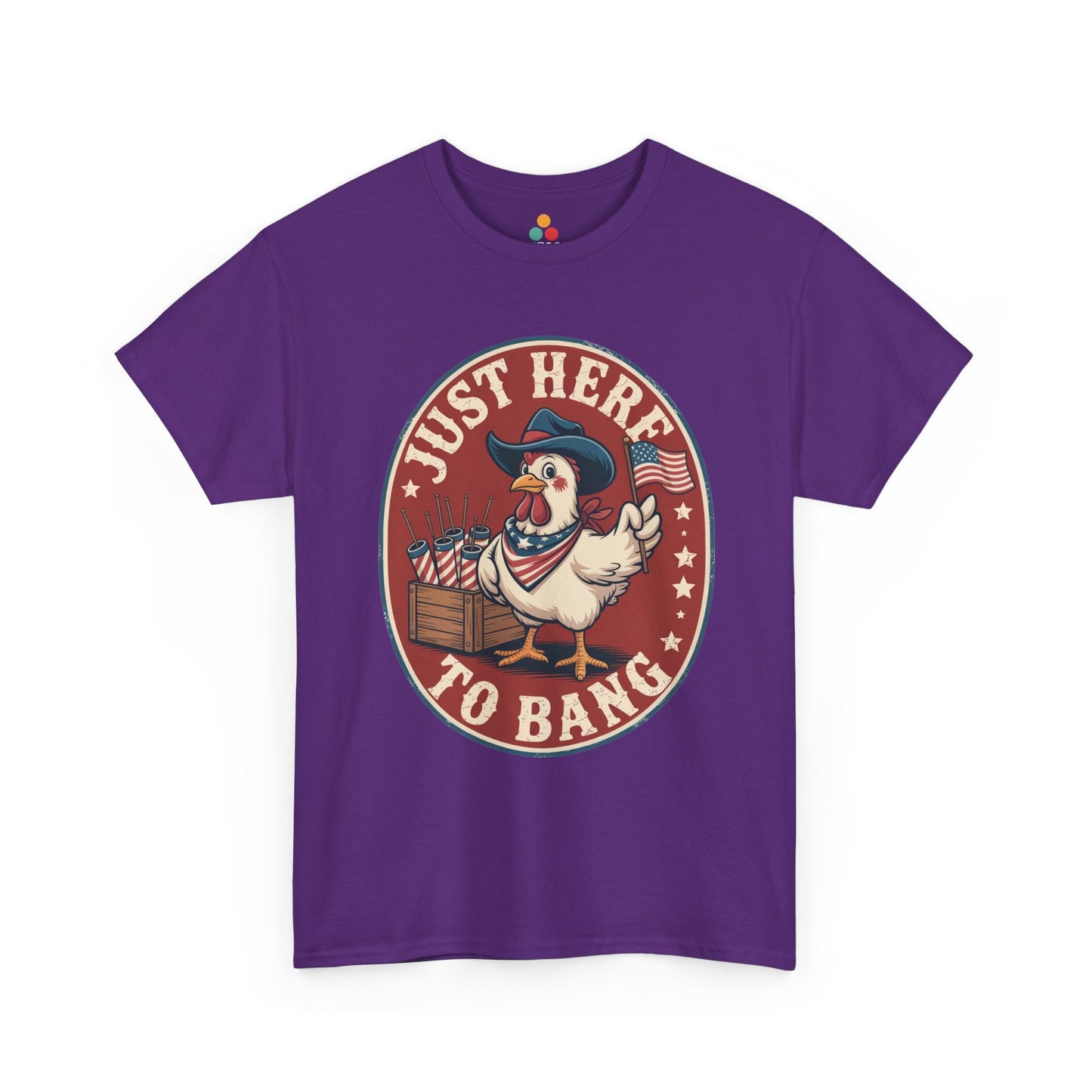 TEEZOCA Red White and Boom Shirt t-shirt with chicken fireworks design for funny patriotic party outfits.