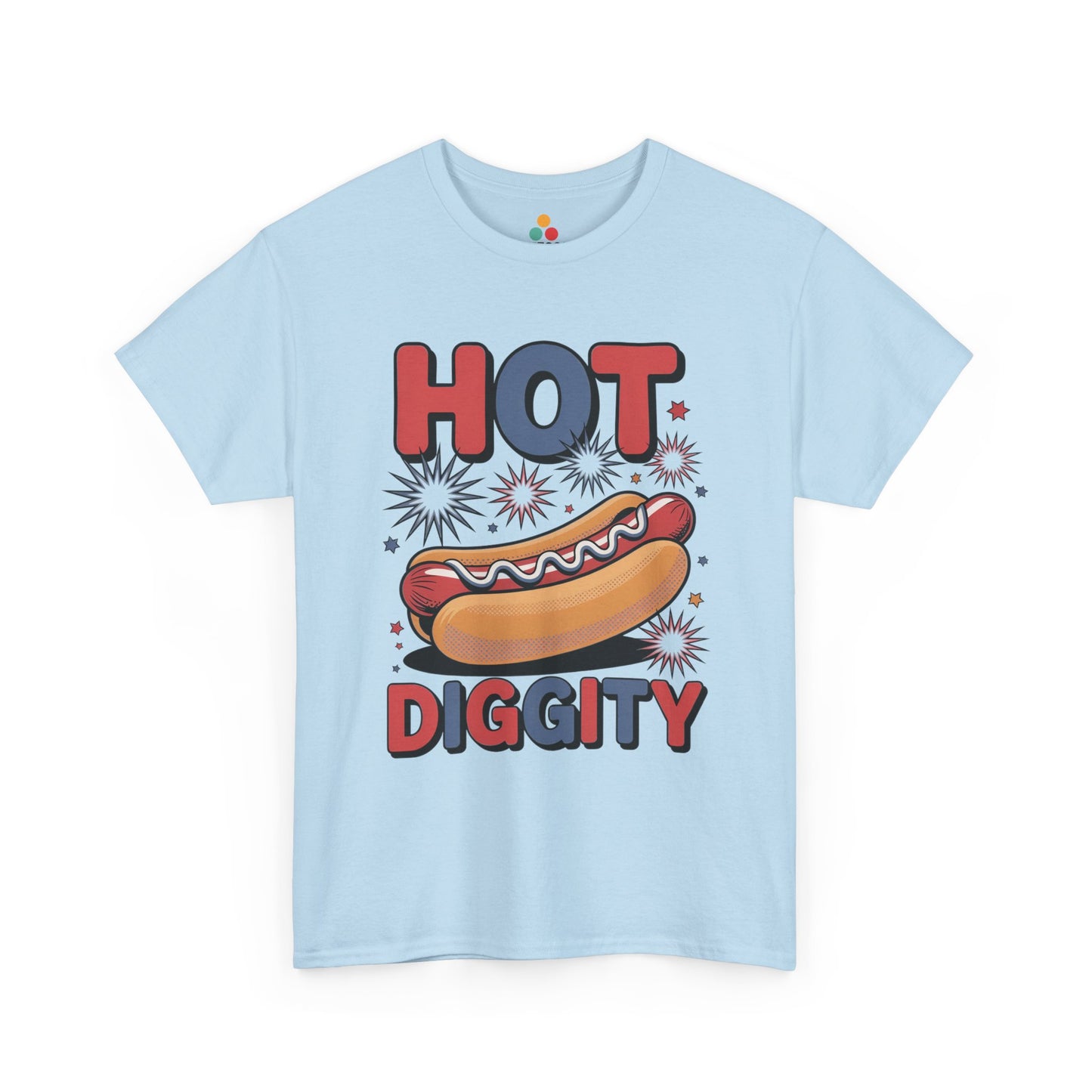 TEEZOCA T-shirt with a Hot Diggity Shirt look, Drive In Hot Dog Shirt nostalgia, and playful Independence Day artwork.