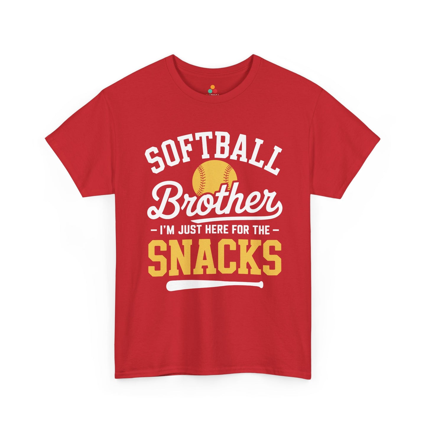 TEEZOCA Unisex T-shirt designed as a funny shirts for siblings gift with softball brother snack artwork.