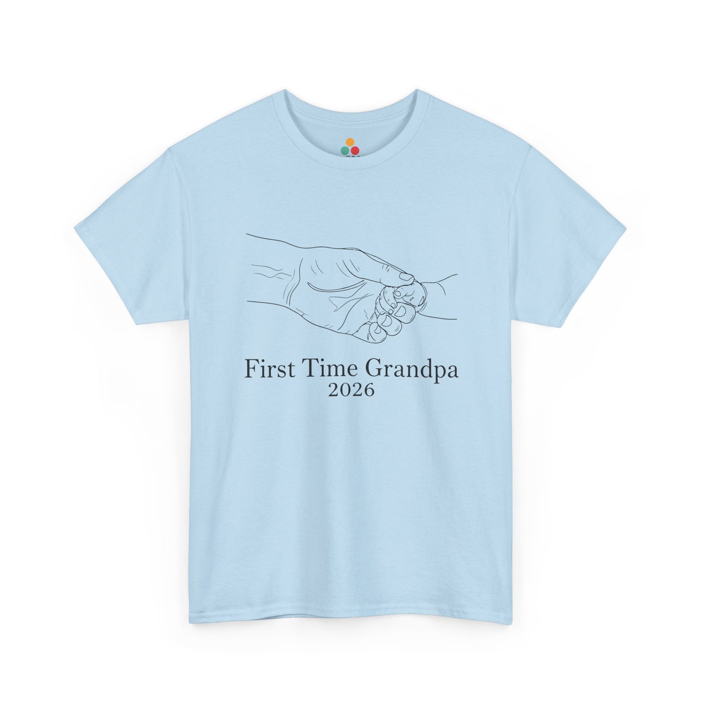 TEEZOCA light blue “First Time Grandpa 2026” first time grandpa t-shirt shown flat.
