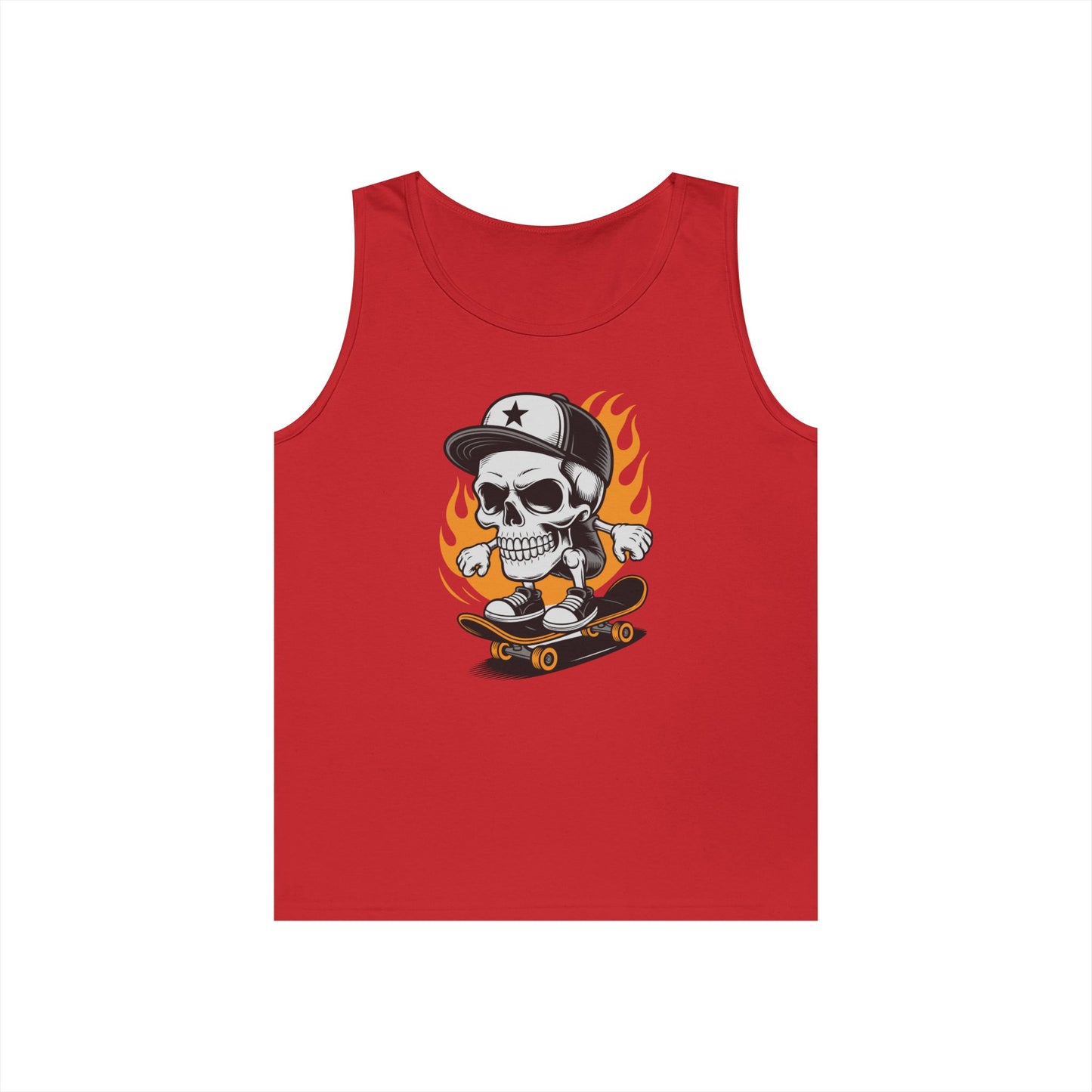 Flaming Skate Skull Cartoon Unisex Tank Top for Streetwear Skater Vibes | TEEZOCA