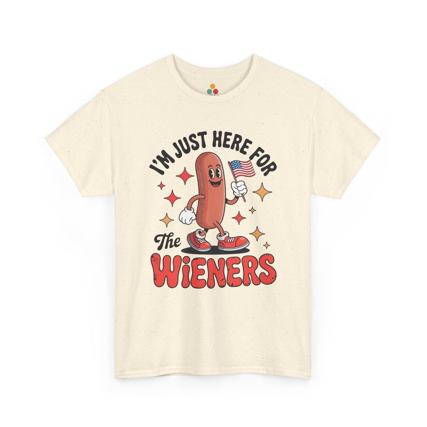 TEEZOCA t-shirt for Funny 4th of July Shirts shoppers, featuring I'm Just Here for the Wieners art and red lettering.