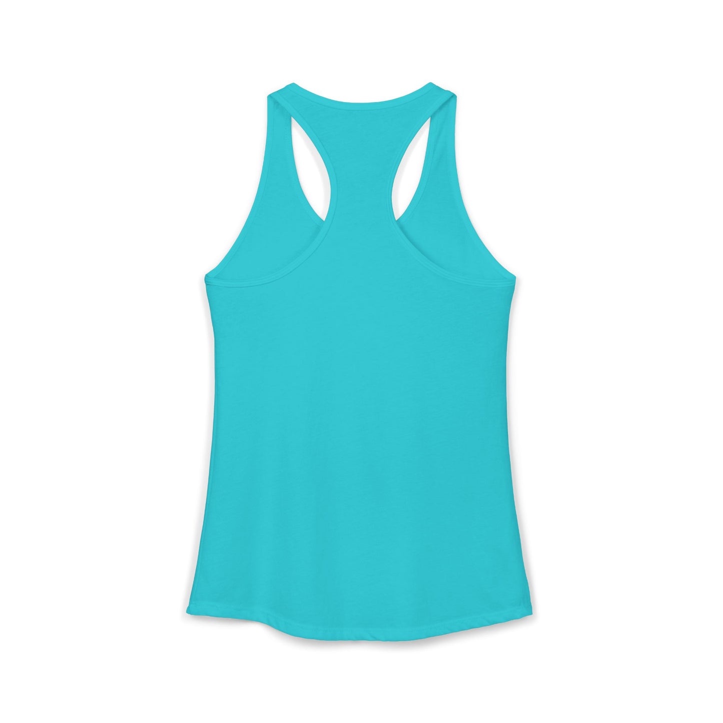 TEEZOCA women’s tank top featuring sun sand and sea summer graphic Turquoise tank top on a white background