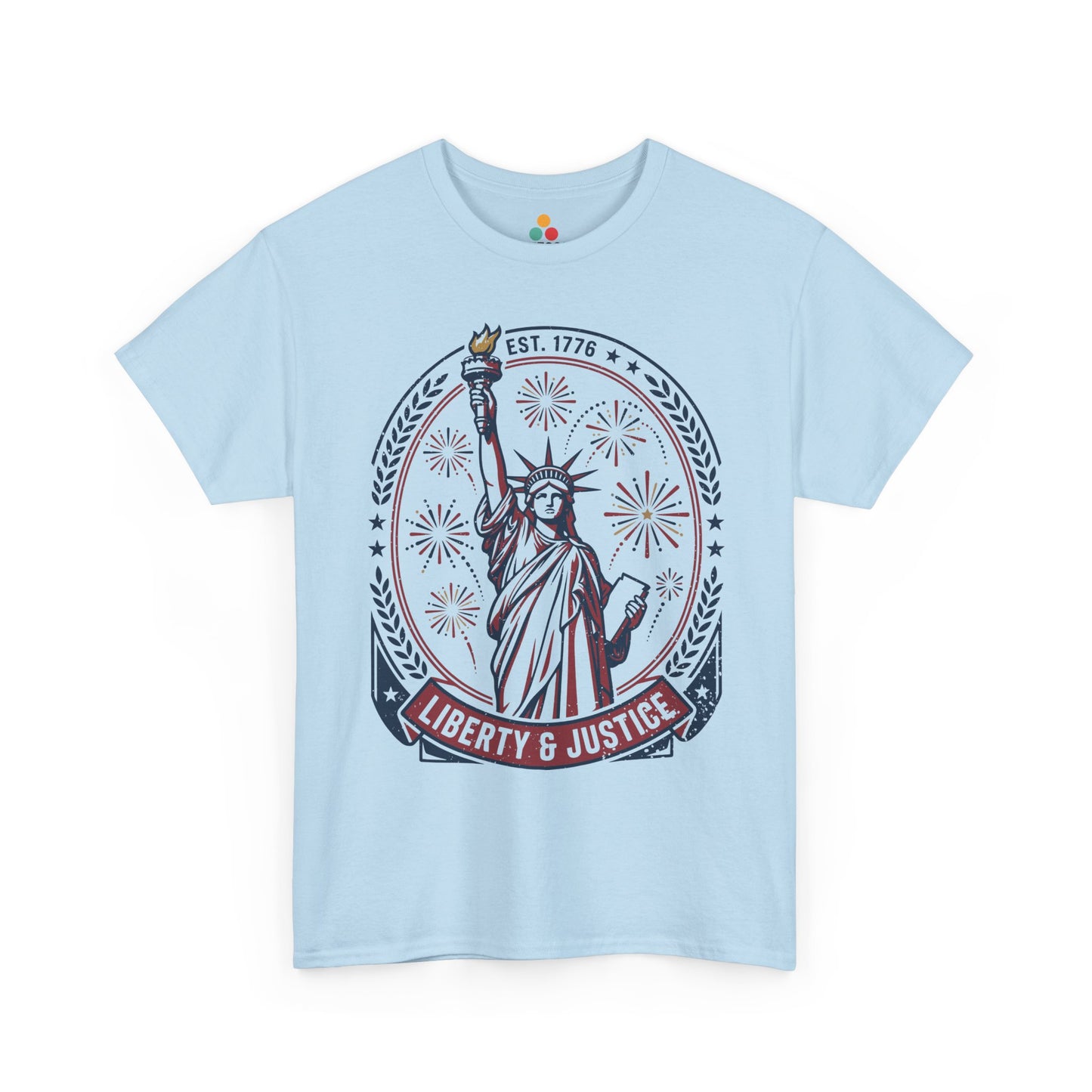 Vintage Statue of Liberty Justice Est 1776 Freedom Patriotic 4th of July light blue T-Shirt Gift | TEEZOCA