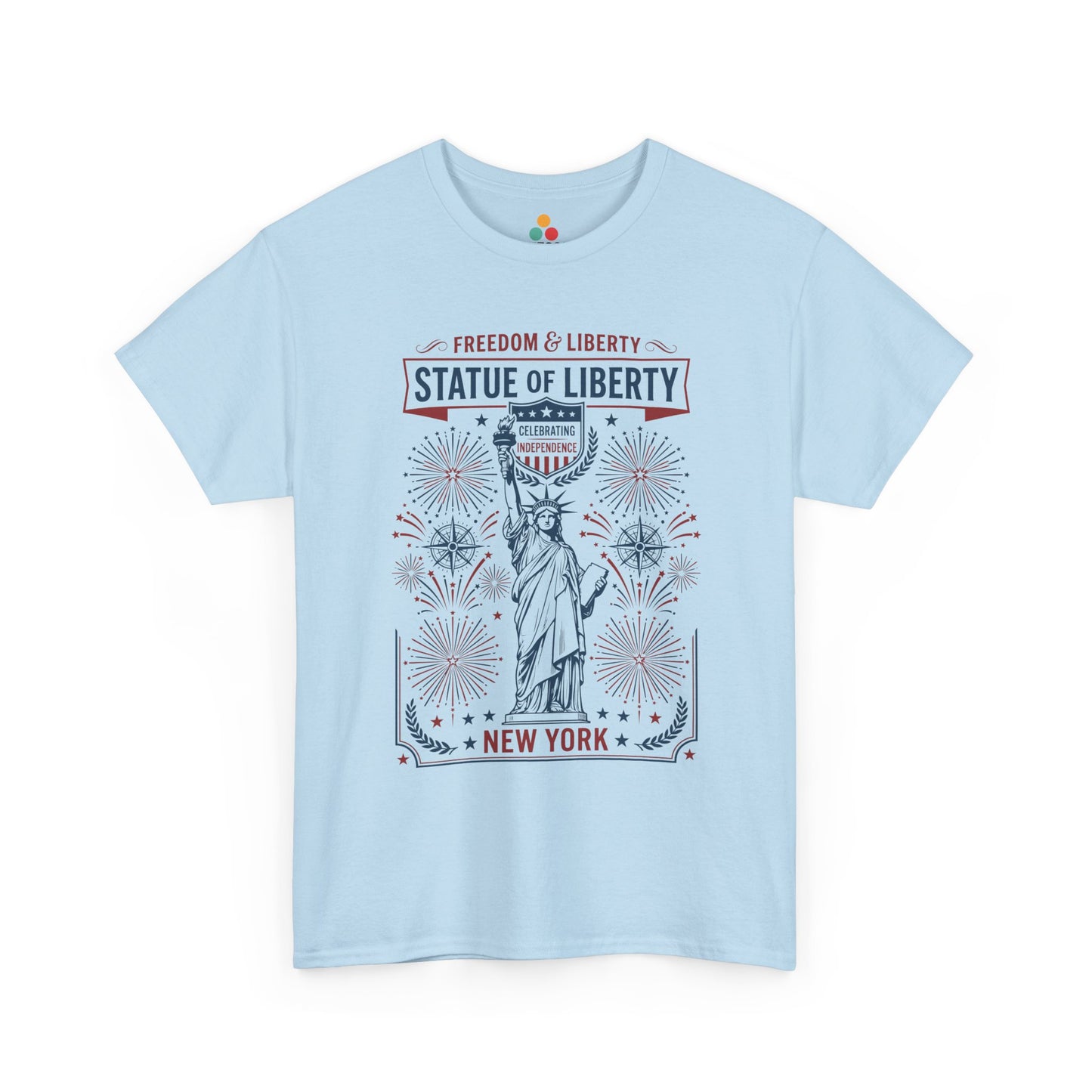 Vintage Statue of Liberty New York Justice Patriotic 4th of July light blue T-shirt | TEEZOCA