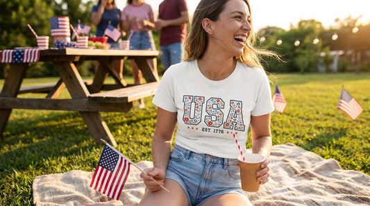 Shop 10 women's 4th of July shirts at TEEZOCA — cute $21.99 patriotic tops for the 250th anniversary BBQ, parade, and fireworks. Order before July hits.