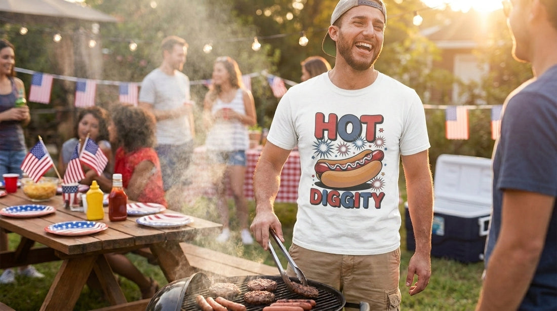 Shop 12 hot dog shirts for the 4th of July BBQ at TEEZOCA — $21.99 funny cookout and grill-master tees, from Glizzy to pop-art Hot Diggity, for the 250th.