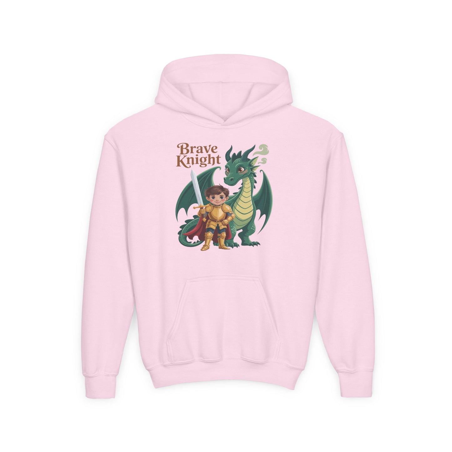 Brave Knight Youth Hoodie — Cute Dragon & Knight Graphic Sweatshirt for Kids TEEZOCA