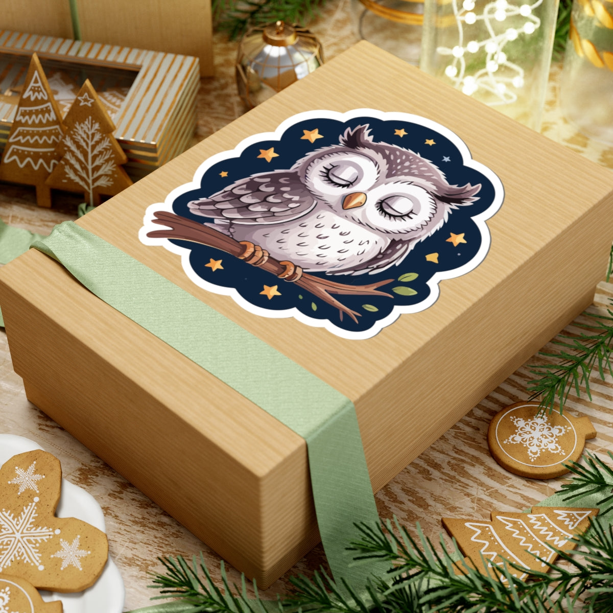 TEEZOCA cute owl sticker for laptop and planner with calm nighttime aesthetic