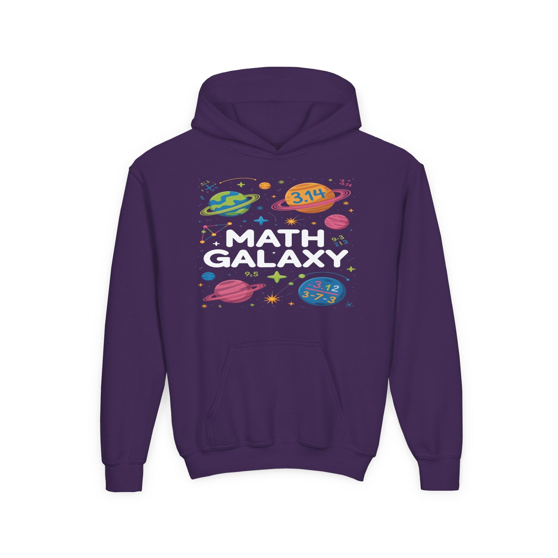 Math Galaxy Youth Hoodie — Cute Space STEM Sweatshirt for Kids ("Math Galaxy" Design) TEEZOCA