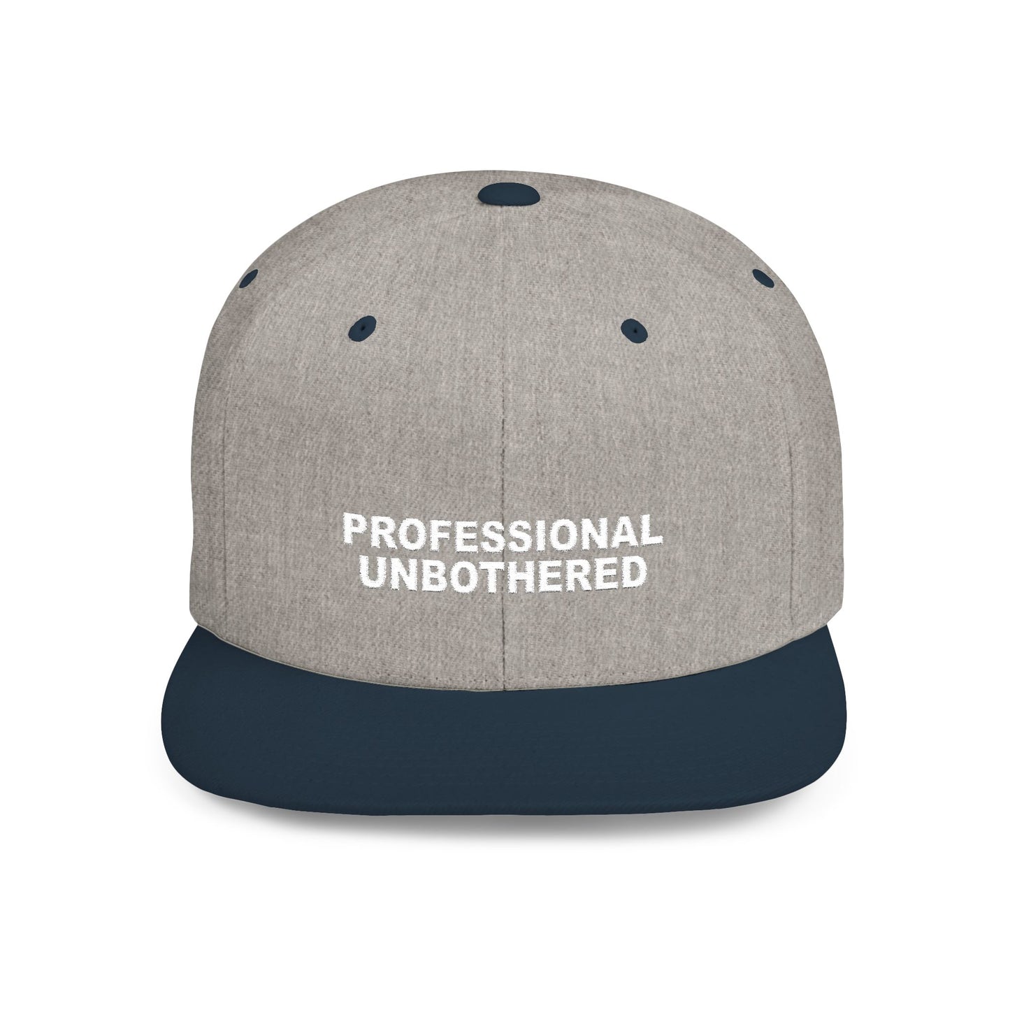 Gray cap with navy brim and 'PROFESSIONAL UNBOtherED' text on a white background
