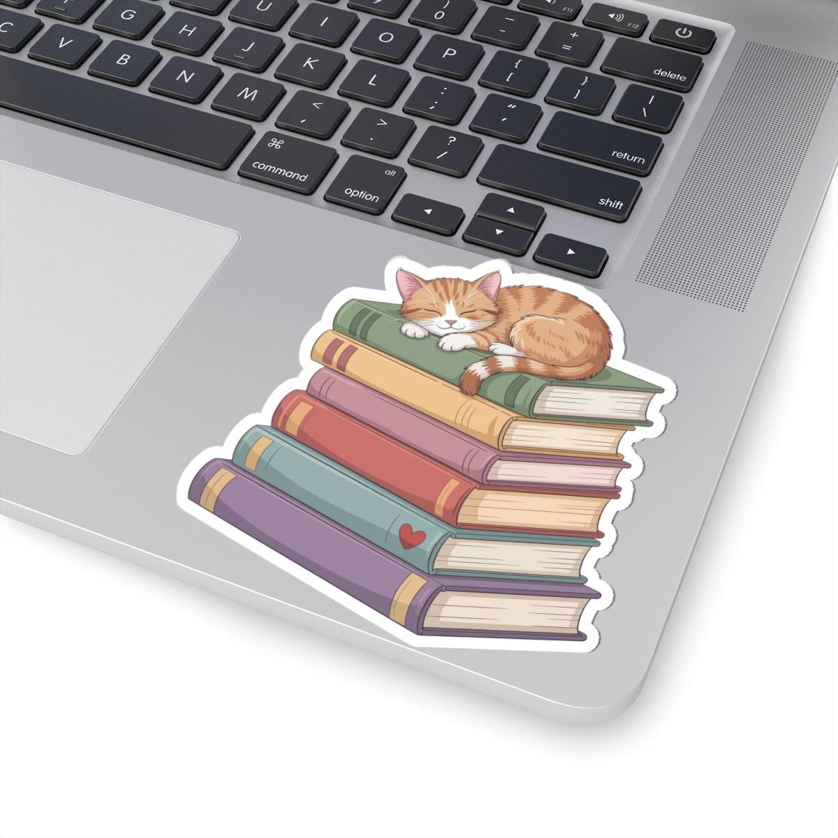 TEEZOCA cute sleeping cat on books sticker cozy reading illustration