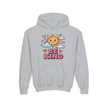 Youth Hoodie — Cute Sun "Be Kind" Design, Kids' Positive Message Pullover TEEZOCA