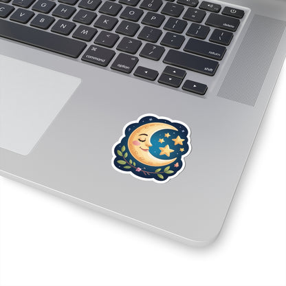 TEEZOCA celestial night sky sticker featuring smiling crescent moon and glowing stars