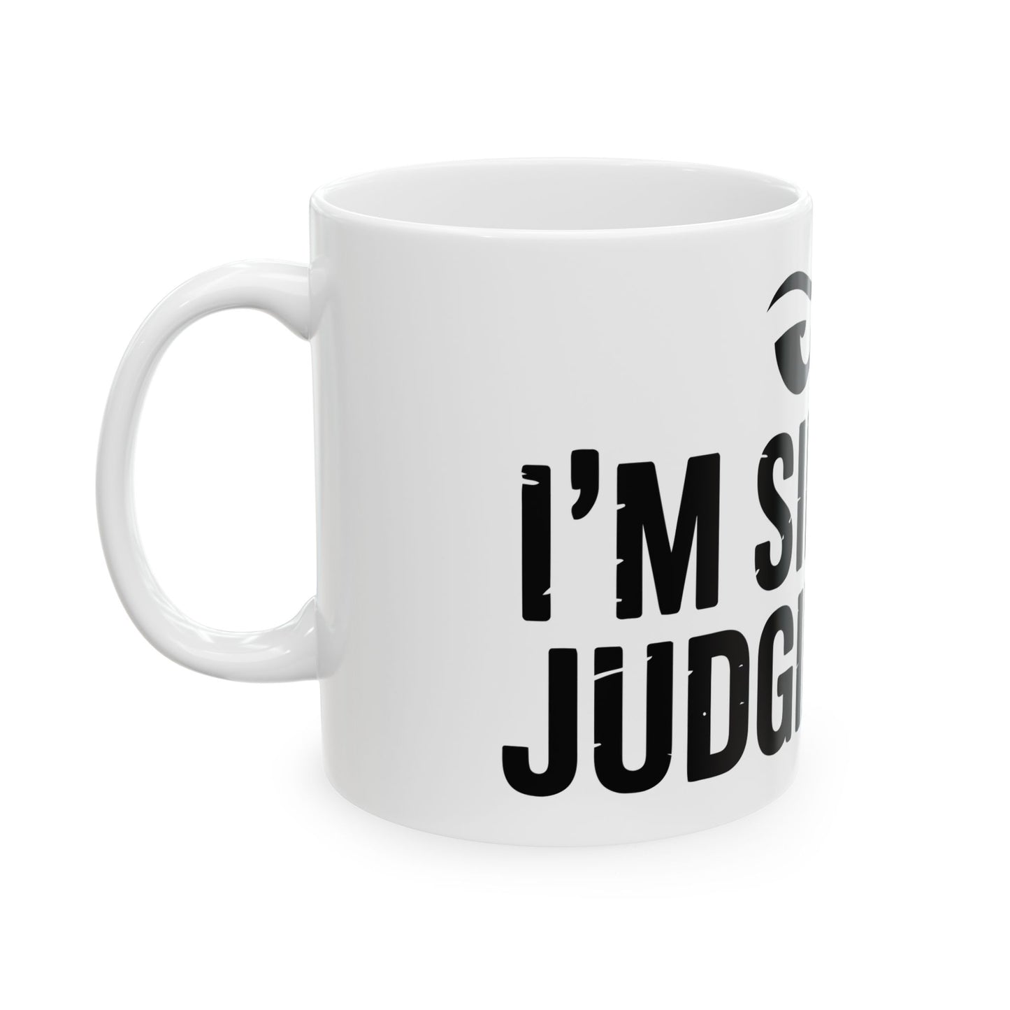 TEEZOCA funny sarcastic coffee mug featuring judging eyes graphic