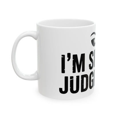 TEEZOCA funny sarcastic coffee mug featuring judging eyes graphic