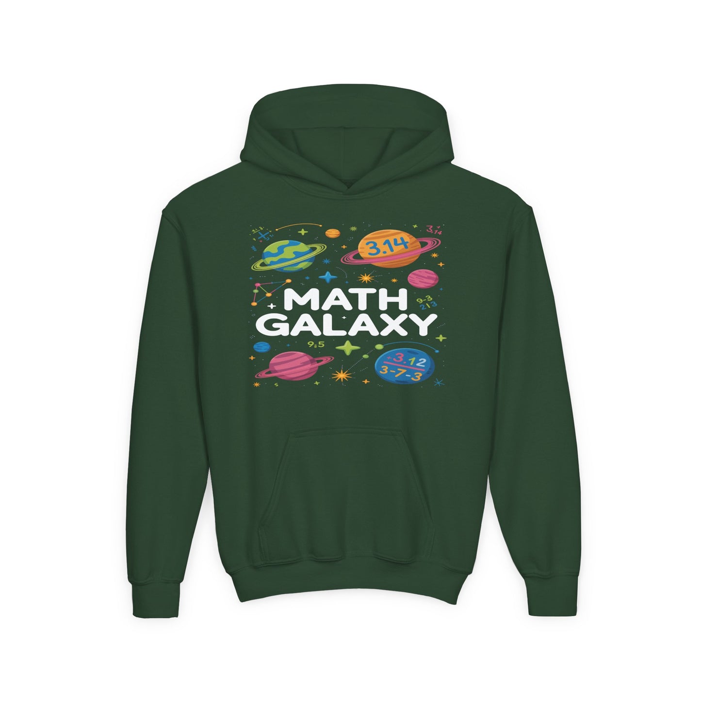 Math Galaxy Youth Hoodie — Cute Space STEM Sweatshirt for Kids ("Math Galaxy" Design) TEEZOCA