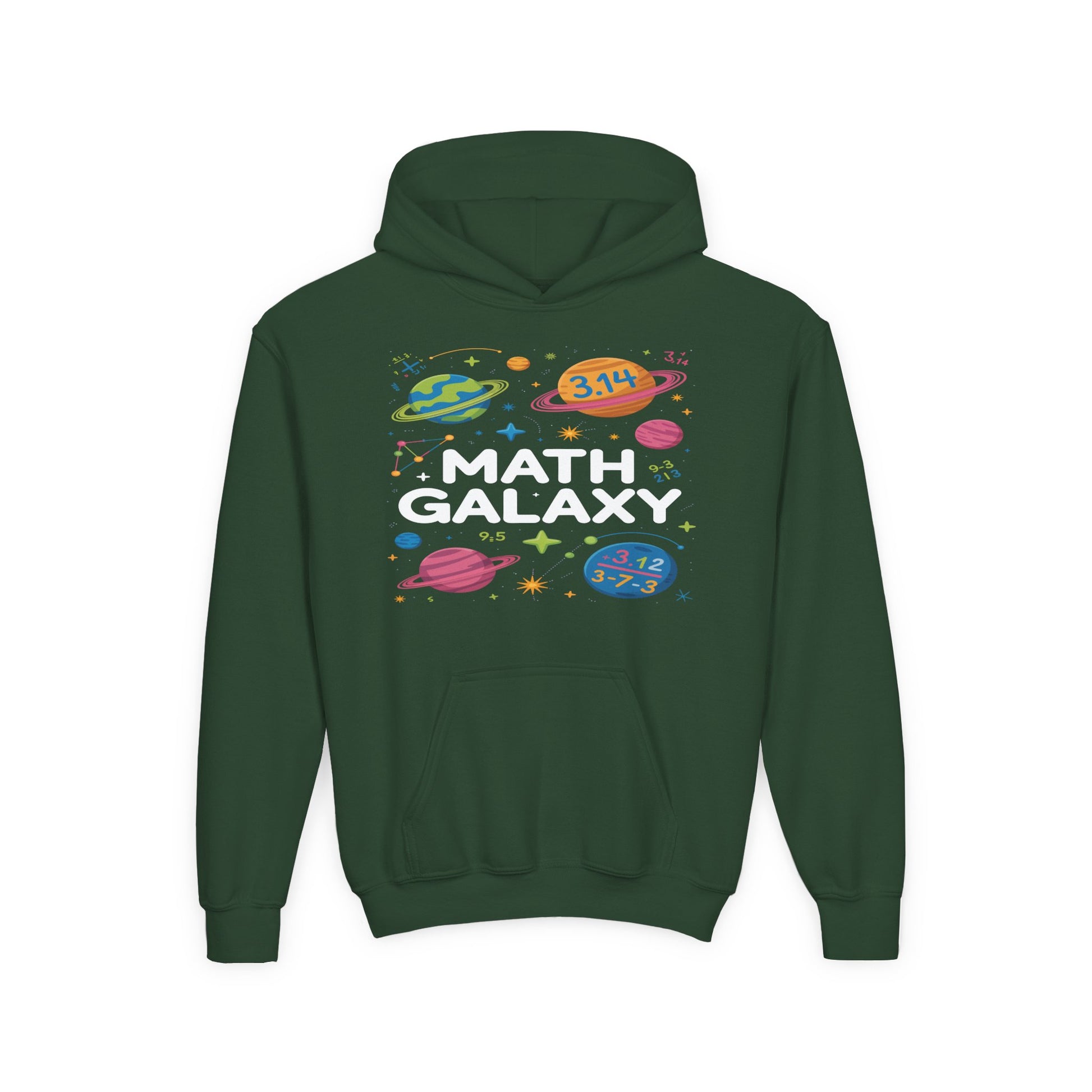 Math Galaxy Youth Hoodie — Cute Space STEM Sweatshirt for Kids ("Math Galaxy" Design) TEEZOCA