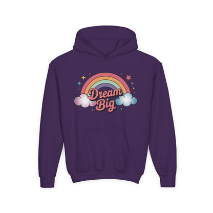 Children’s hoodie with pastel rainbow, clouds, and Dream Big message TEEZOCA