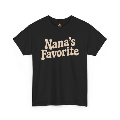  Black t‑shirt with cream “Nana’s Favorite” retro text centered on the chest, flat front
